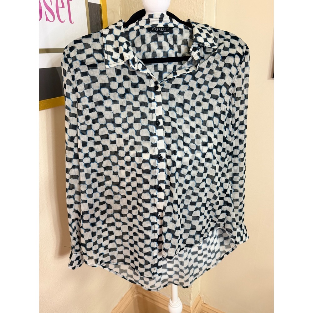 Liverpool Los Angeles Painted Checks Button Down Shirt Small LM8543PCP05 NWT